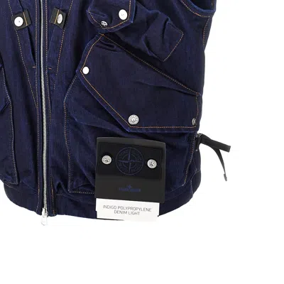 Stone Island Indigo Blue Zip Vest In Cotton Blend