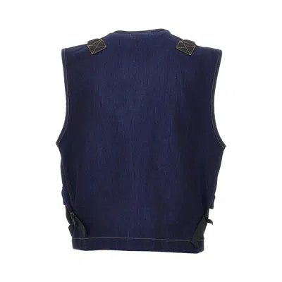 Stone Island Indigo Blue Zip Vest In Cotton Blend