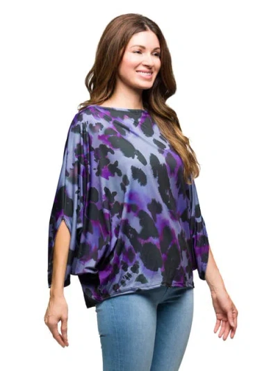 24seven Comfort Apparel Animal Print Boat Neck Dolman Sleeve Top In Multi