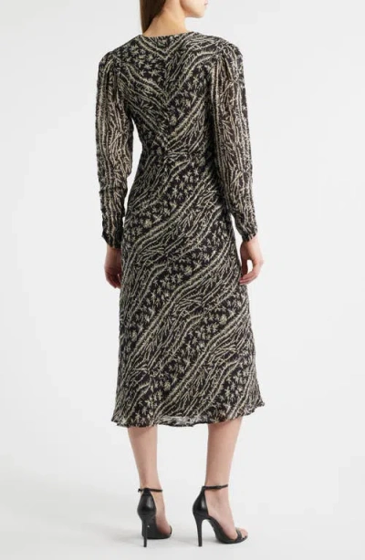 Hugo Boss Boss Orange Dilimi Long Sleeve V-neck Midi Cocktail Dress In Gray