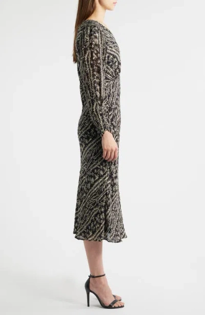 Hugo Boss Boss Orange Dilimi Long Sleeve V-neck Midi Cocktail Dress In Gray