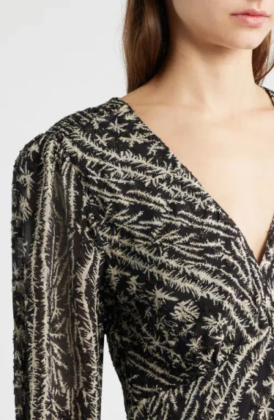 Hugo Boss Boss Orange Dilimi Long Sleeve V-neck Midi Cocktail Dress In Gray