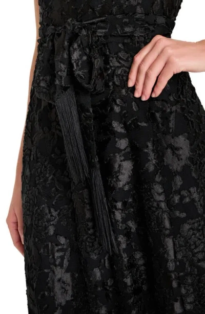 Tahari Asl Floral Burnout Puff Sleeve Midi Dress In Black