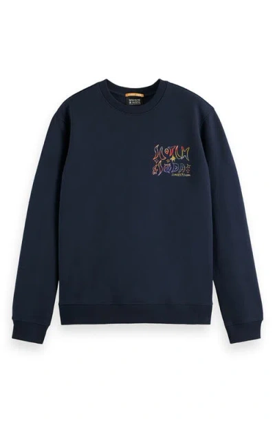 Scotch & Soda Graphic Print Sweatshirt In Blue
