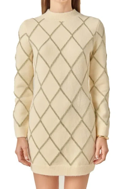 English Factory Metallic Jacquard Long Sleeve Sweater Dress In Neutral