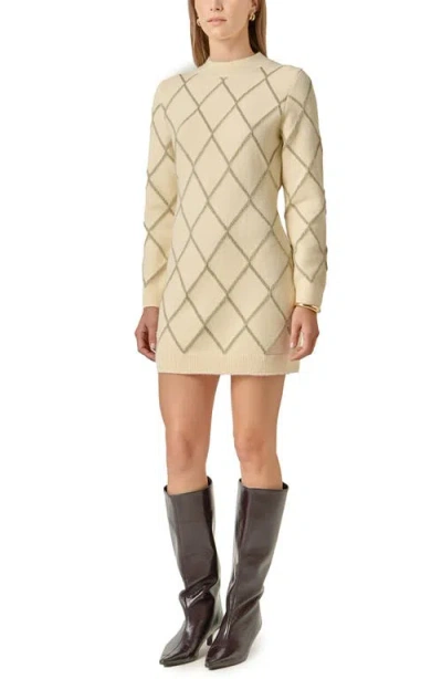 English Factory Metallic Jacquard Long Sleeve Sweater Dress In Neutral