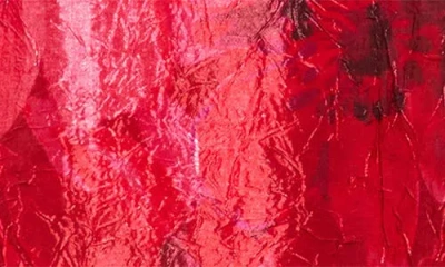 Tahari Asl Floral Print Crinkle Belted Dress In Red