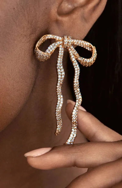 Ettika Pavé Cubic Zirconia Bow Drop Earrings In Gold