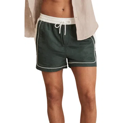 Reiss Mens Dark Green White Cano Colour-block Piped-trim Swim Shorts In Green