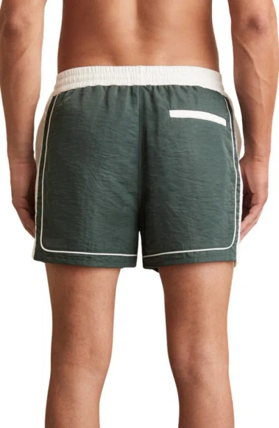 Reiss Mens Dark Green White Cano Colour-block Piped-trim Swim Shorts In Green