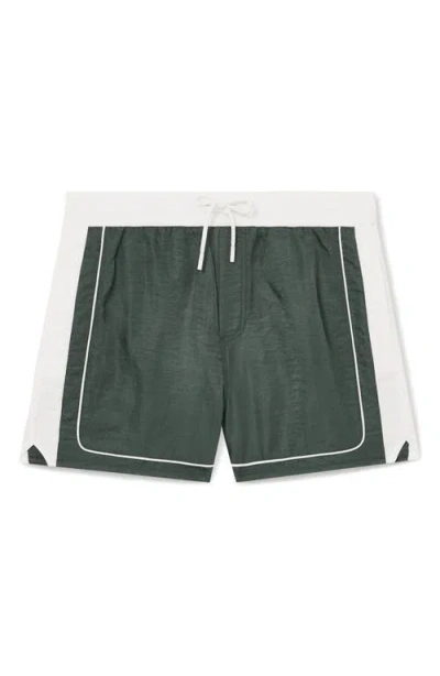 Reiss Mens Dark Green White Cano Colour-block Piped-trim Swim Shorts In Green