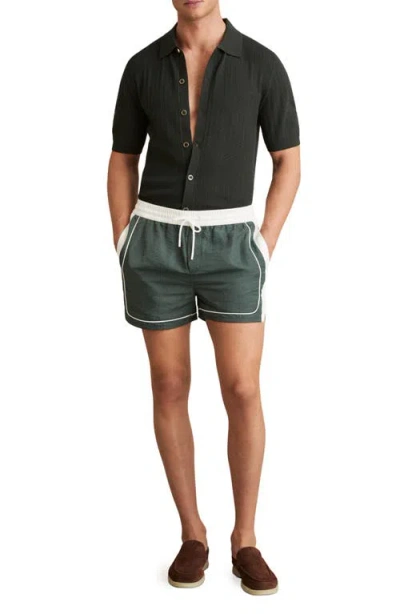 Reiss Mens Dark Green White Cano Colour-block Piped-trim Swim Shorts In Green