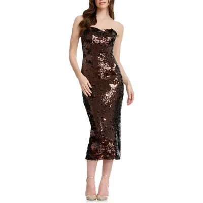 Dress The Population Shailene Sequin Strapless Cocktail Sheath Dress In Brown