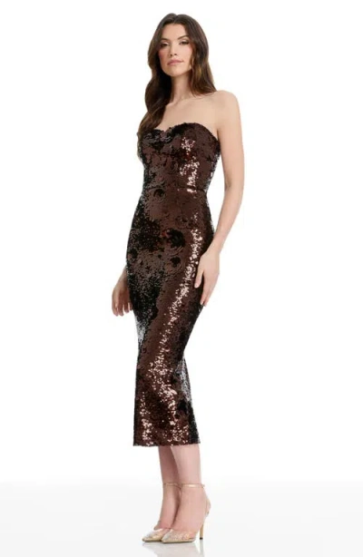 Dress The Population Shailene Sequin Strapless Cocktail Sheath Dress In Brown