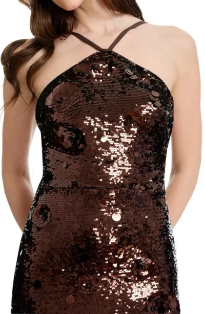 Dress The Population Women's Halter Neck Mini Dress In Brown