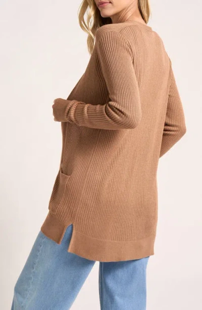 Matty M . Colfax Longline Open Front Cardigan In Brown