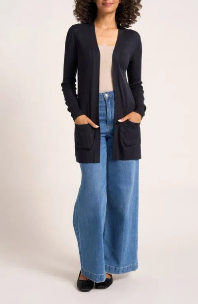 Matty M . Colfax Longline Open Front Cardigan In Black