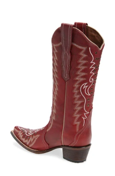 Circle G Embroidered Stud Mid Calf Western Boot In Red