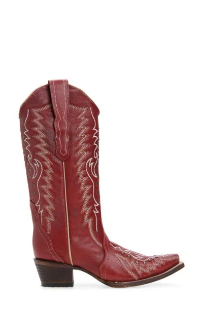 Circle G Embroidered Stud Mid Calf Western Boot In Red