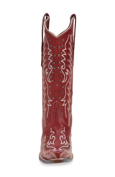 Circle G Embroidered Stud Mid Calf Western Boot In Red