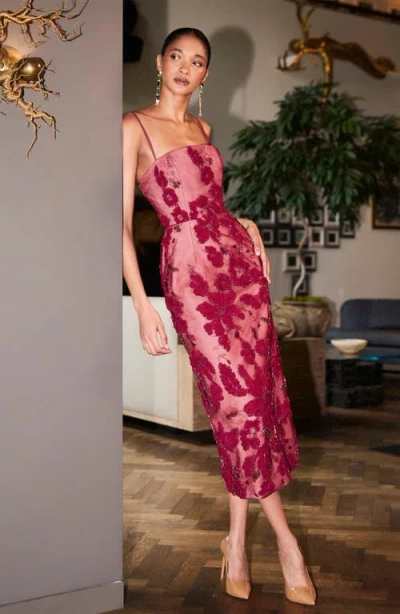 Helsi Gemma Beaded Floral Cocktail Dress In Burgundy