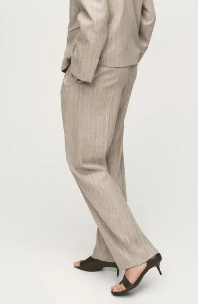 Mango Pinstripe Wool Blend Pull-on Pants In Gray