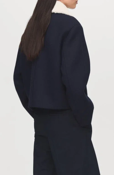 Mango Jacket With Removable Faux Shearling Collar In Blue