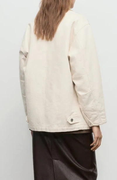 Mango Corduroy Collar Denim Jacket In Neutral