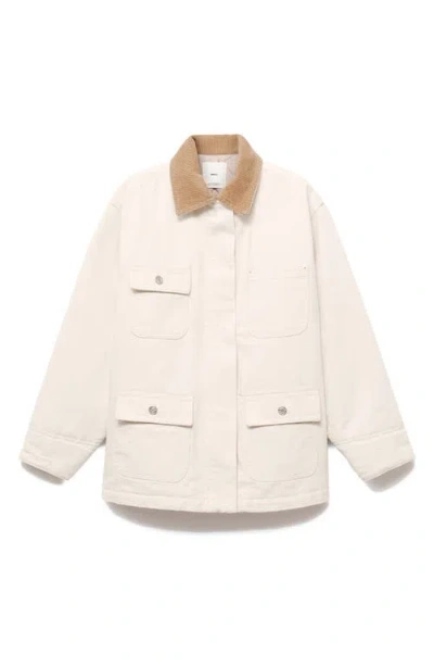 Mango Corduroy Collar Denim Jacket In Neutral