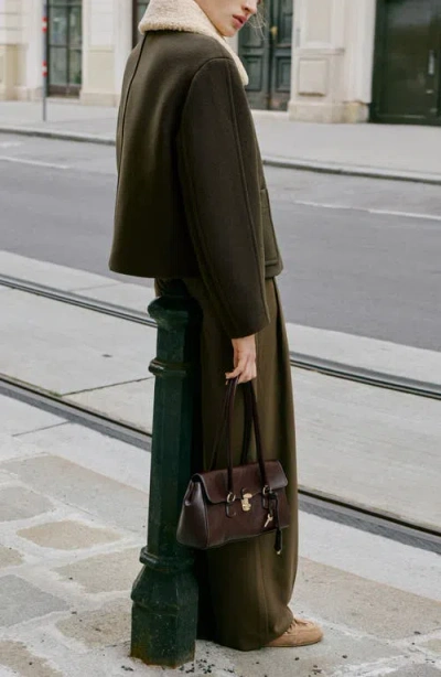 Mango Jacket With Removable Faux Shearling Collar In Green