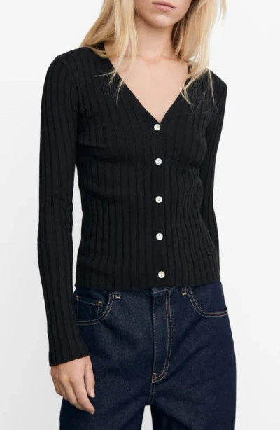 Mango V-neck Rib Cardigan In Black