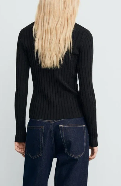 Mango V-neck Rib Cardigan In Black