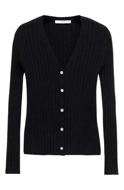 Mango V-neck Rib Cardigan In Black