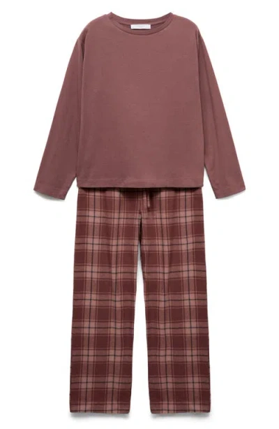 Mango Check Cotton Flannel Pajamas In Brown