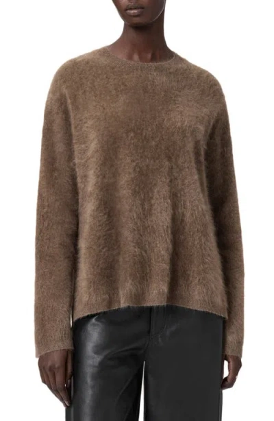 Allsaints Rebel Crewneck Cashmere Sweater In Brown