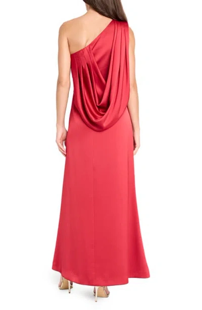Tahari Asl Draped One-shoulder Gown In Red
