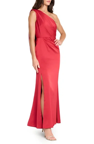 Tahari Asl Draped One-shoulder Gown In Red