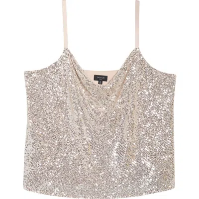 Tahari Asl Sequin Cowl Neck Camisole In Gray