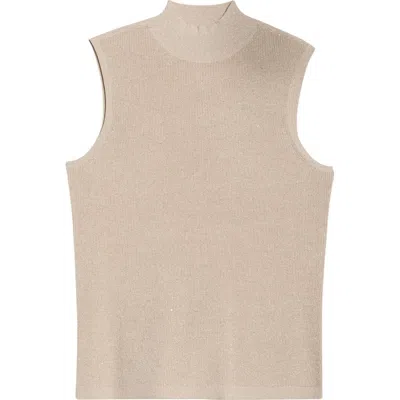 Tahari Asl Metallic Mock Neck Sleeveless Sweater In Neutral