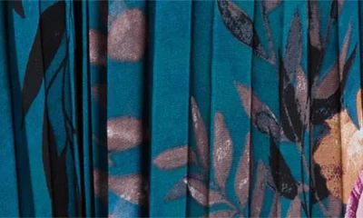 Tahari Asl Floral Print Pleated Sleeveless Asymmetric Midi Dress In Blue