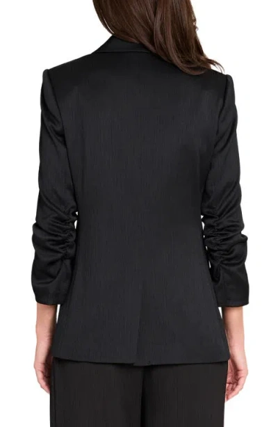 Tahari Asl Double Breasted Crinkle Satin Blazer In Black