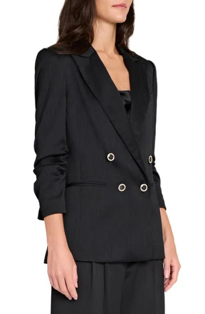 Tahari Asl Double Breasted Crinkle Satin Blazer In Black