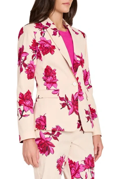 Tahari Asl Print Sateen Blazer In White