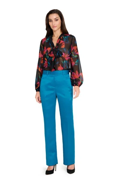 Tahari Asl Bird Eye Wide Leg Satin Pants In Blue