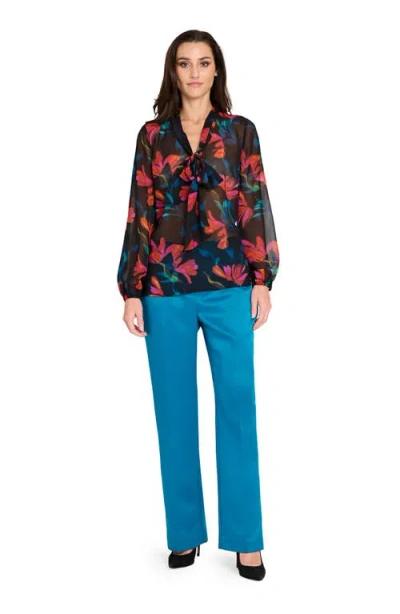 Tahari Asl Bird Eye Wide Leg Satin Pants In Blue