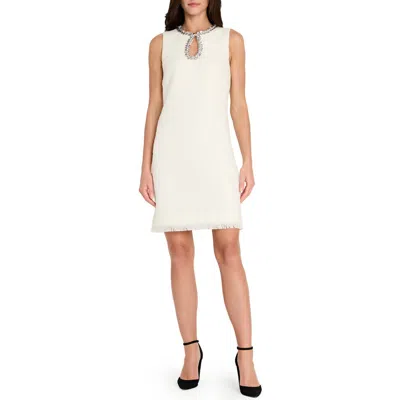 Tahari Asl Women's Beaded Keyhole Neck Boucle Dress In White