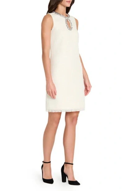 Tahari Asl Women's Beaded Keyhole Neck Boucle Dress In White