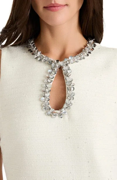 Tahari Asl Women's Beaded Keyhole Neck Boucle Dress In White