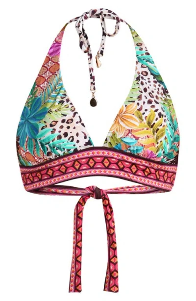 Sunshine 79 Paradise Heat Reversible Halter Bikini Top In Multi
