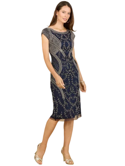 Lara New York Cap Sleeve Midi Gown With High Neckline In Blue